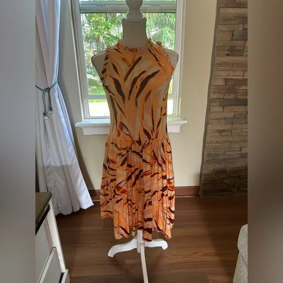 Venus Smock Tiered Midi Dress/Orange Patterned Size Small NWOT🤎 - Picture 4 of 5